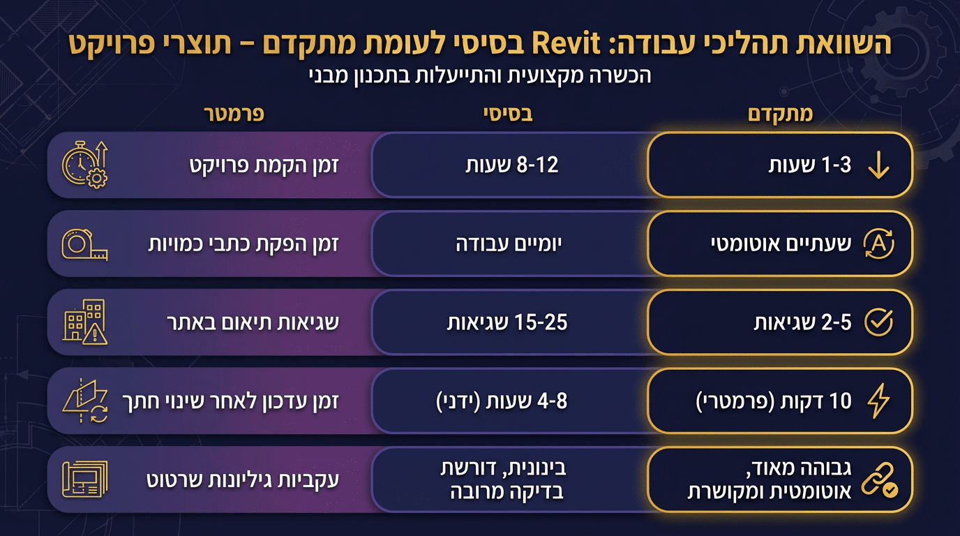 השוואת תוצרים - עבודה רגילה מול עבודה מתקדמת בפרויקט רוויט
