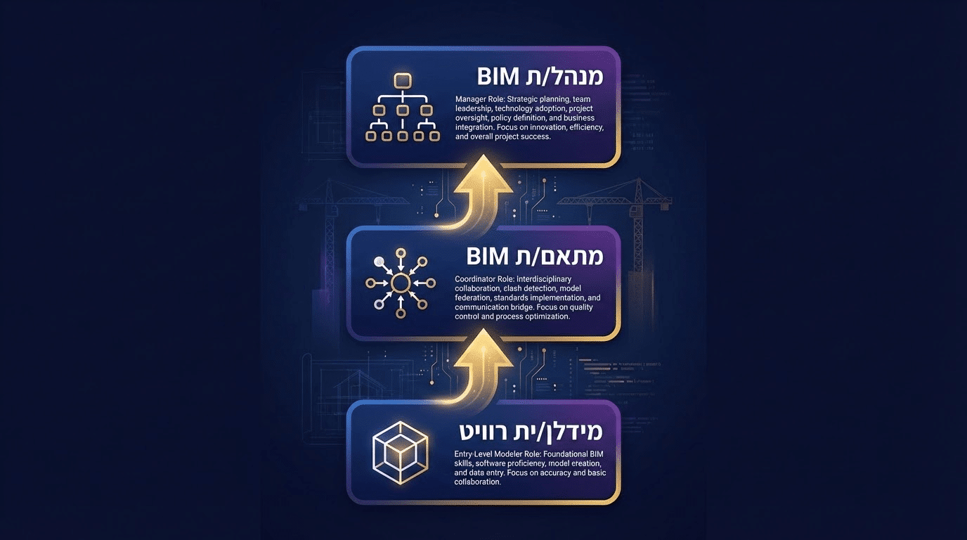 סקירת תפקידים בעולם ה-BIM ורוויט — מידלן, מתאם וניהול