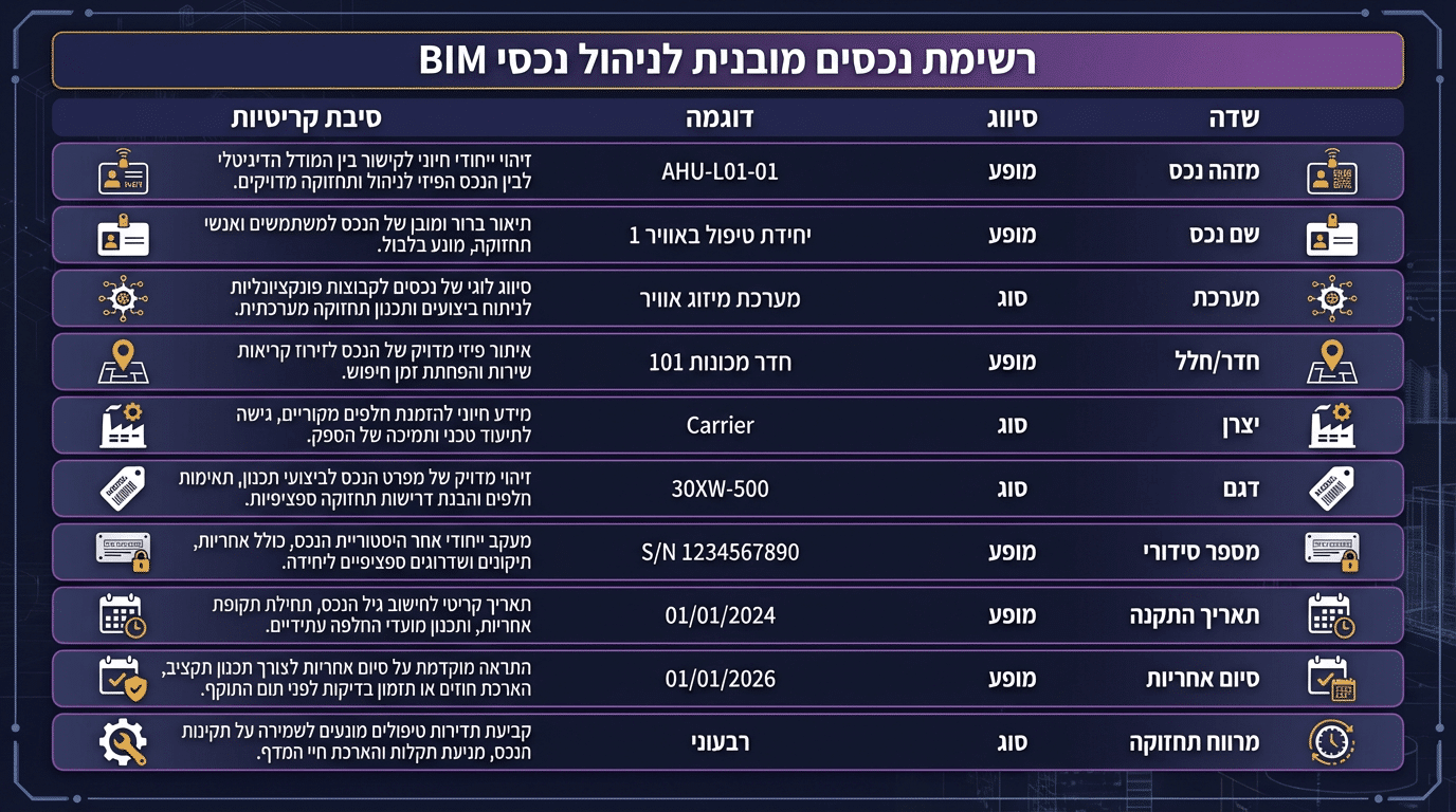 אילו נתונים חייבים להופיע במודל עבור Asset Management