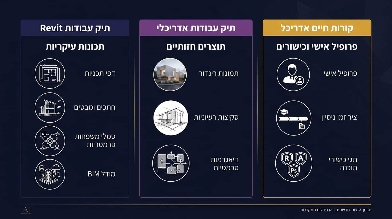 פורטפוליו Revit מול תיק עבודות אדריכלי מול קורות חיים